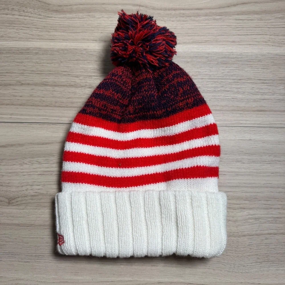 New Era Denver Broncos Beanie Unisex OSFM White Red Striped Good Pom Cuffed Hat